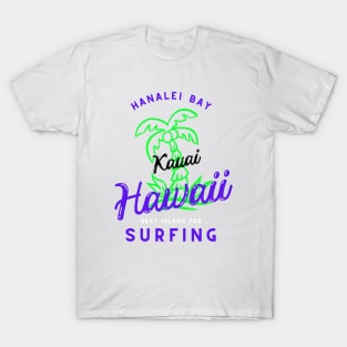 Retro cool Hanalei Bay Beach Hawaii Palm Tree T-Shirt